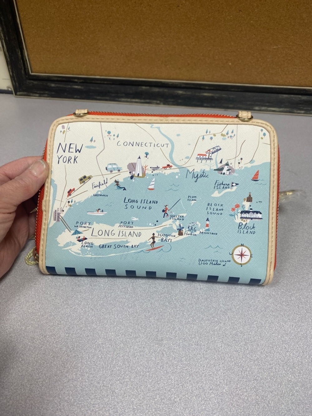 Spartina 449 Light Blue Coastal Map Wallet Crossbody - Picture 3 of 6